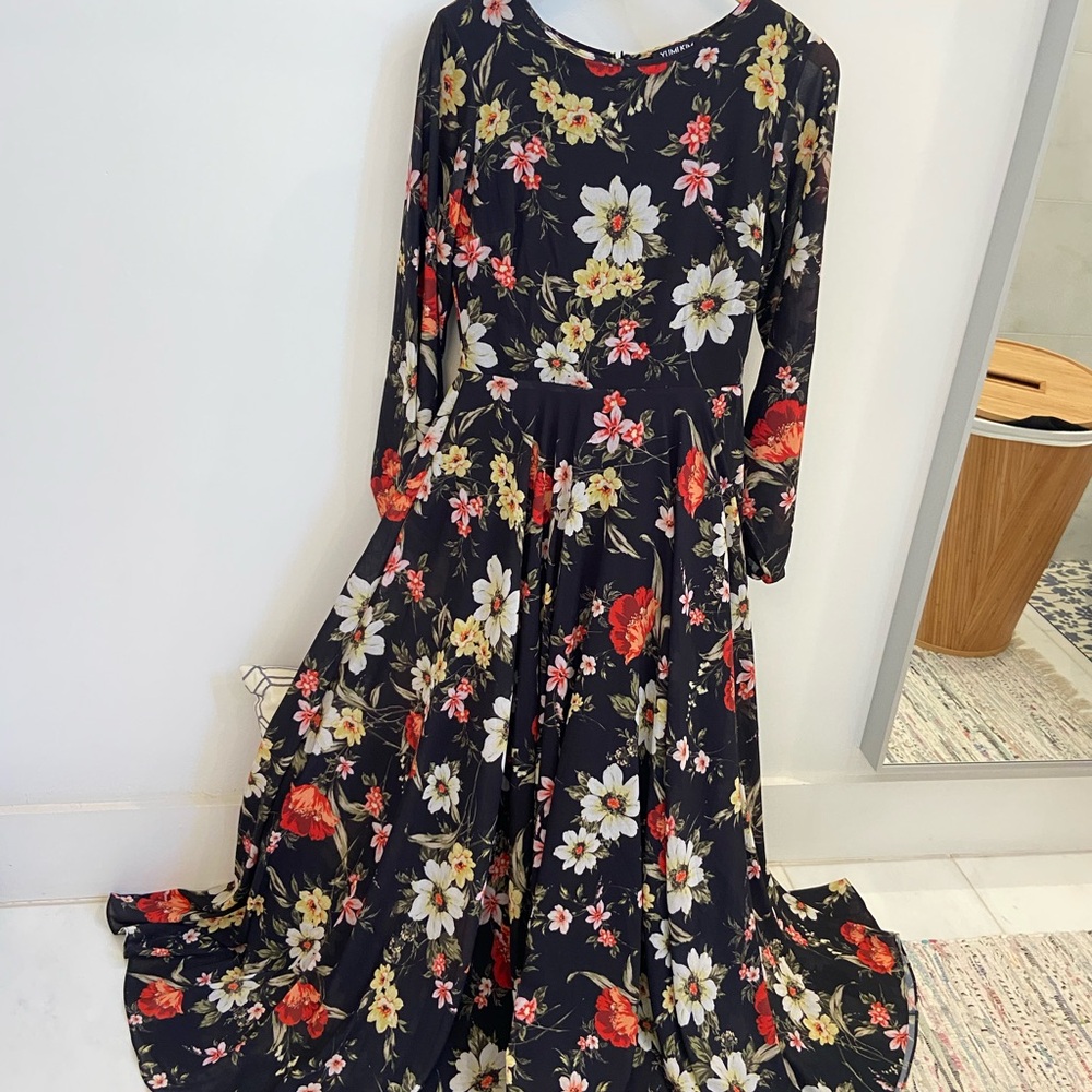 Anthropologie, Yumi Kim, black floral long sleeve maxi dress, s